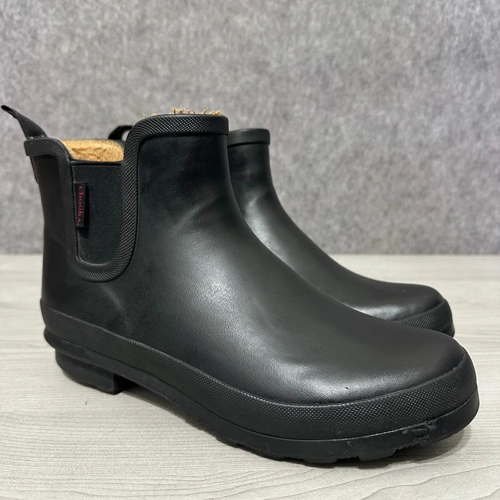 Chooka Plush Chelsea Rain Boots‎ Womens Size 10 Black Waterproof Faux Fur Lined